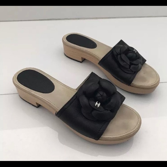 Authentic Chanel Black Camelia Clogs size 36/6 wow - Picture 4 of 8
